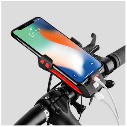 Lanterna pentru bicicleta 4 in 1, Powebank, Suport telefon si Sonerie