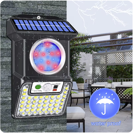 Lampa solara de perete, cu 59 de LED-uri, cu senzor de miscare, panou solar de 3W, cu telecomanda