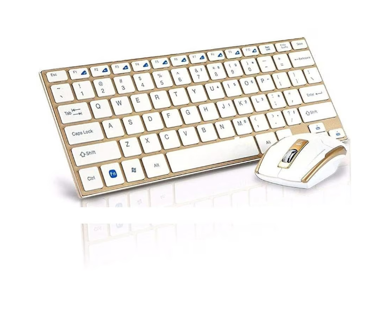 Set Tastatura si Mouse wireless design compact si elegant culoare Gold Andowl Q K3940