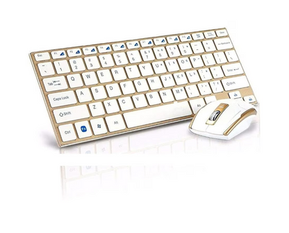 Set Tastatura si Mouse wireless design compact si elegant culoare Gold Andowl Q K3940