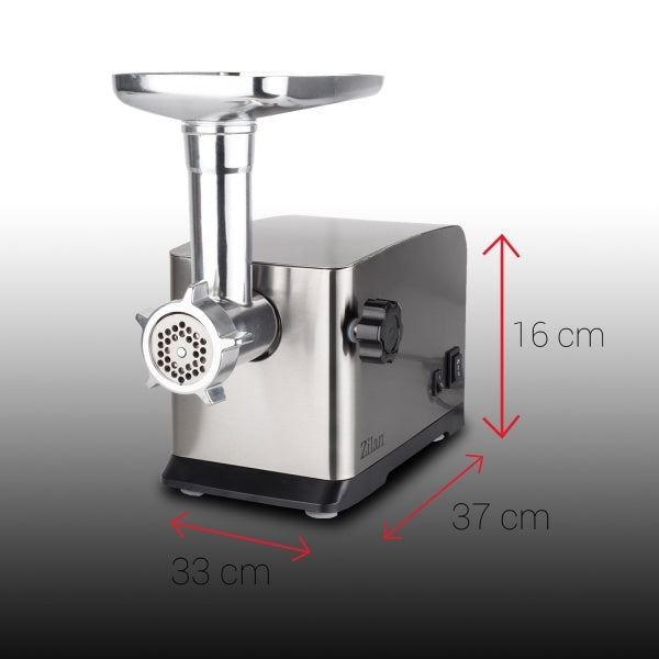 Masina tocat carne Zilan 1800 W, functie revers, tava aluminiu, accesorii carnati