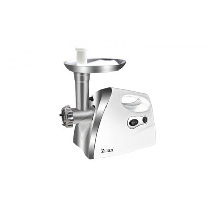 Masina de tocat carne ZILAN Alb 1200W, Tava si panou inox, Accesorii umplut carnati, Functie revers, 1.6kg/min