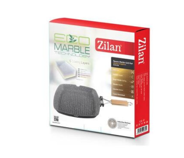 Tigaie grill Zilan ZLN-4298, diametru 24 cm, Material aluminiu, Interior granit, Maner pliabil, Compatibil inductie