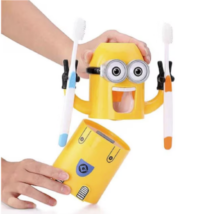 Dozator Minions pasta de dinti, cu suport integrat pentru periute