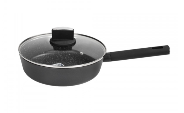 Cratita Zilan Negru cu invelis din marmura, 5 straturi, 24 cm si maner fin la atingere, 2.4L