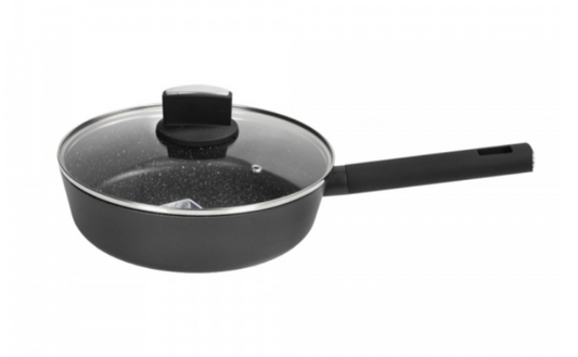 Cratita Zilan Negru cu invelis din marmura, 5 straturi, 28 cm si maner fin la atingere, 3.9L