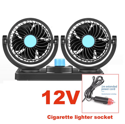 Ventilator auto dublu, rotativ 360°, 2 viteze, 12V, negru