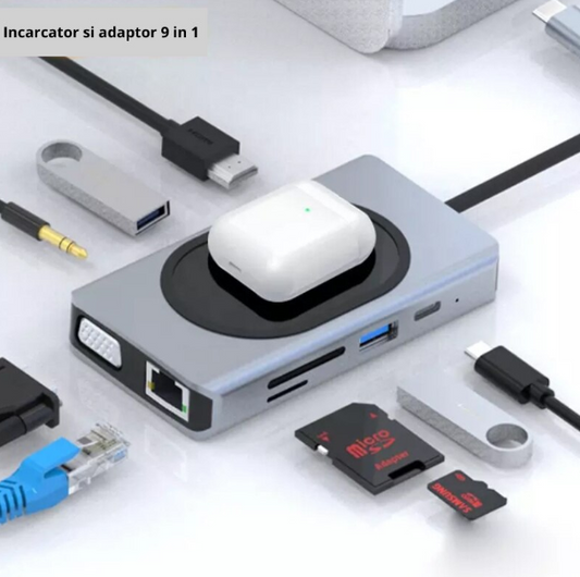 Hub cu 9 porturi diferite Q HU666 si incarcare wireless