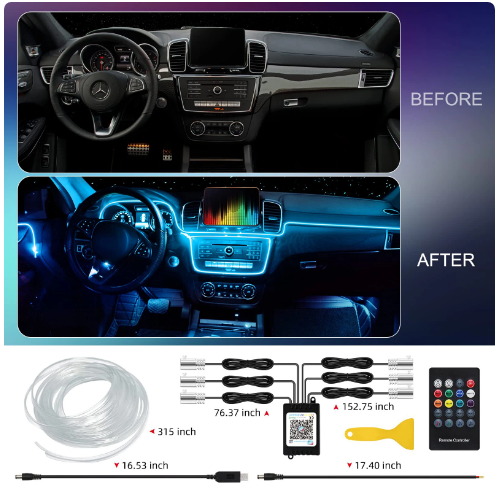 Lumini Ambientale Bluetooth cu LED 6M Fibra Optica 5 Capete controlabile cu aplicatie Lotus Lantern