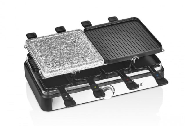 Gratar electric cu raclette Zilan, placa de piatra si placa de aluminiu, putere 1400 W, Gri