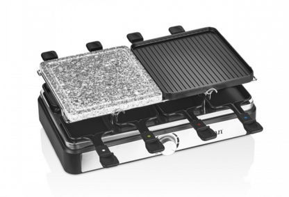 Gratar electric cu raclette Zilan, placa de piatra si placa de aluminiu, putere 1400 W, Gri