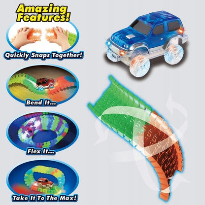 Pistă flexibilă strălucitoare Magic Tracks, 220 piese + mașinuță LED