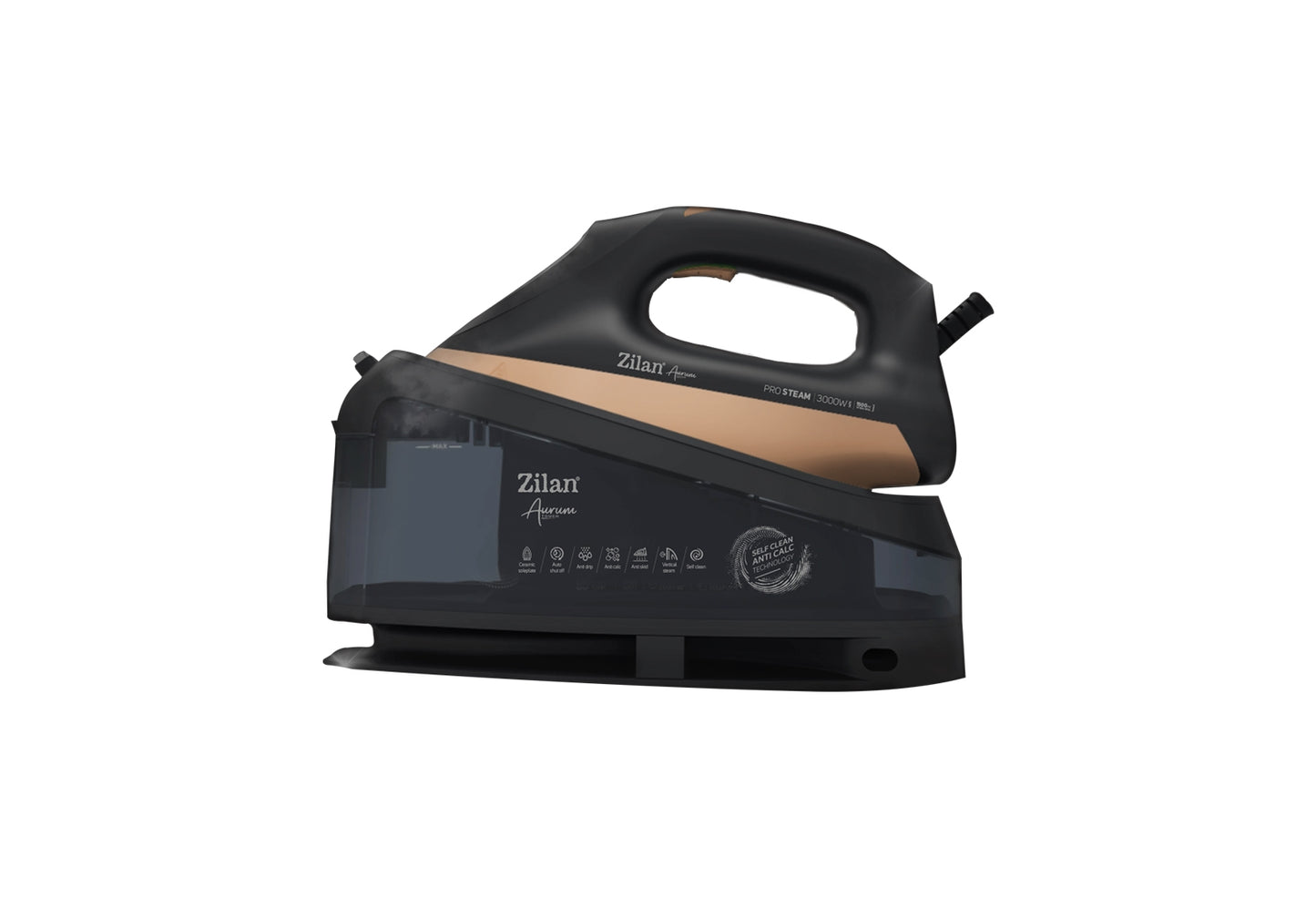 Fier de calcat Aurum cu statie Zilan ZLN4261 Negru, putere 3300W, incalzire in 35 secunde, sistem de auto oprire