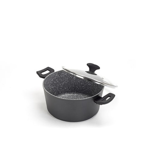 Oala cu capac sticla Zilan ZLN-3338, Diametru 28 cm, Inaltime 13 cm, Material aluminiu, Interior granit, Compatibil inductie