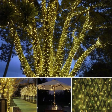 Instalatie LED sir 100m, cu 480 led mare tip diamant, IP 44, 8 jocuri de lumini, Lumina calda