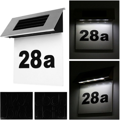 NUMAR DE CASA DIN INOX, CU ILUMINARE LED SI ALIMENTARE SOLARA
