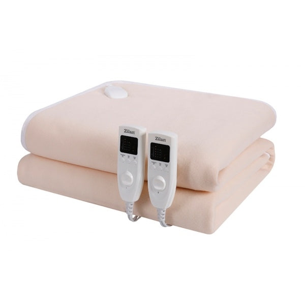 Patura cu incalzire electrica Soft Polar Fleece, Pentru doua persoane 160X140 cm, 2x60 W, Temporizator 1-10 ore, ZILAN Crem
