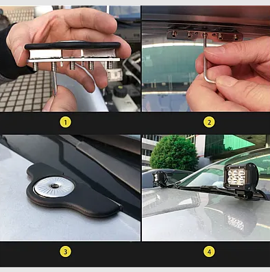 Set 2 x Suport Capota FICSI pentru fixare LED BAR / proiectoare capota universal dreptunghiular