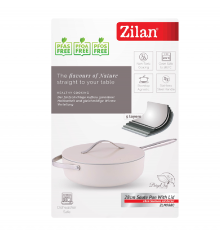 Tigaie inalta cu capac Zilan ZLN0880 din 5 straturi de material, maner inox, 28 cm