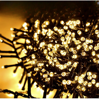 Instalatie LED sir 100m, cu 480 led mare tip diamant, IP 44, 8 jocuri de lumini, Lumina calda