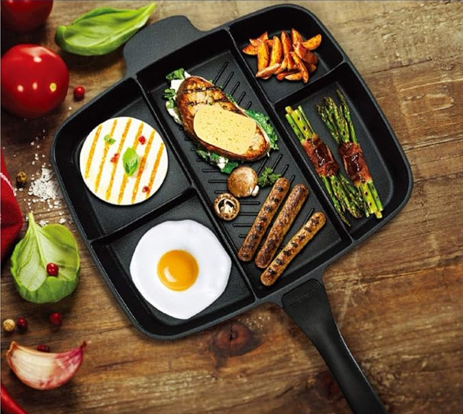 Tigaie Grill ANTIADERENTA Multifunctionala cu 5 Compartimente Pentru Gatit