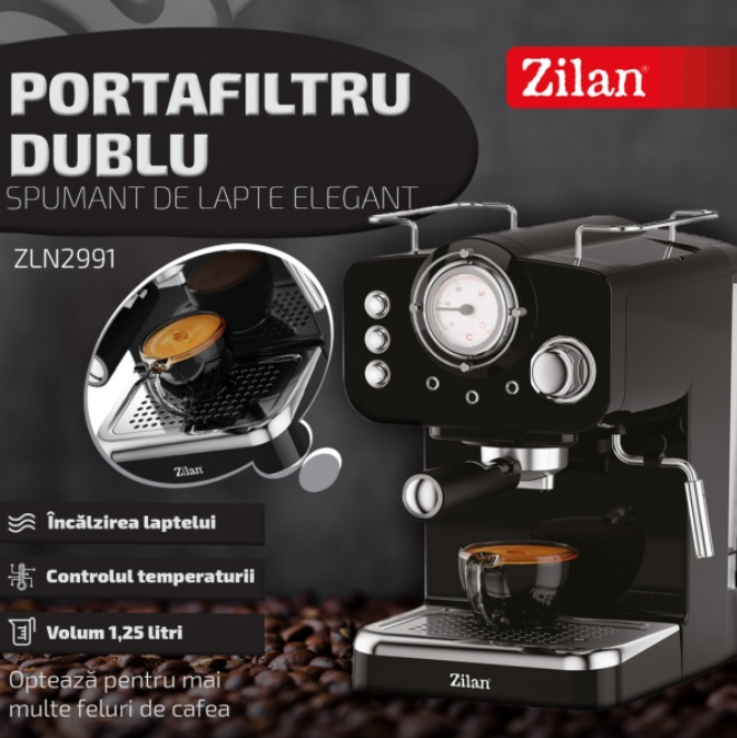 Espressor manual Zilan ZLN2991 Negru,15 Bar, 1.25 l, 1100W, Design Retro