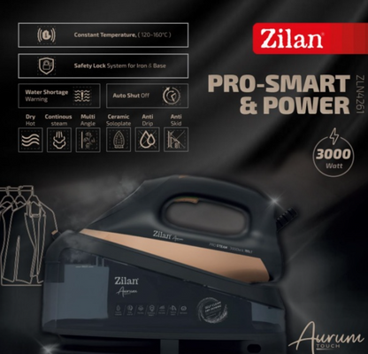 Fier de calcat Aurum cu statie Zilan ZLN4261 Negru, putere 3300W, incalzire in 35 secunde, sistem de auto oprire