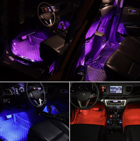 Set 4 benzi 12 LED cu lumina ambientale pentru auto si telecomanda RGB