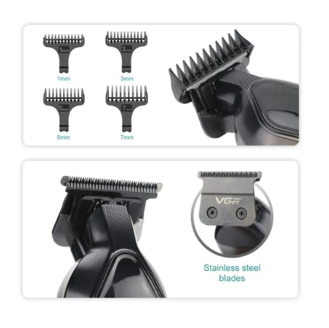 Aparat de Tuns Profesional VGR V-921, pentru Barba Contur & Corp, afisaj LED, cu Acumulator, Lame din Otel Inoxidabil, Viteze Multiple Speciale pentru Tuns si Contur, 3 Gratare Incluse