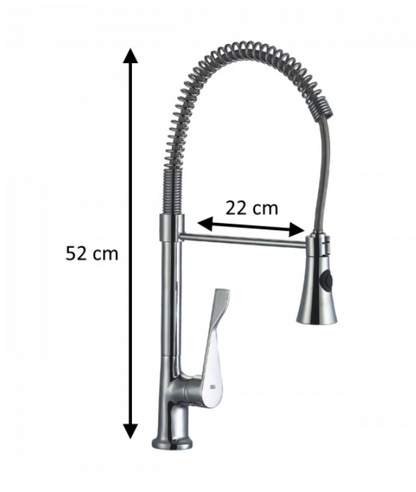 Baterie de bucatarie Z-Inox ZLN8153 cu gat flexibil de 45 cm, corp din alama, suprafata cromata, doua moduri de stropire