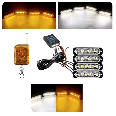Kit 4 lumini stroboscop 7 functii 12V Galben