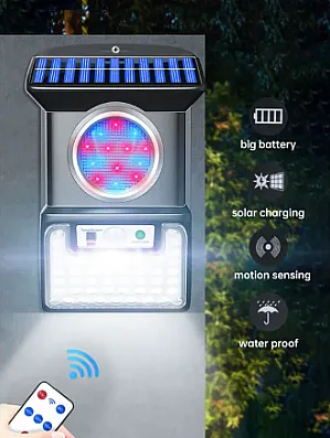 Lampa solara de perete, cu 59 de LED-uri, cu senzor de miscare, panou solar de 3W, cu telecomanda