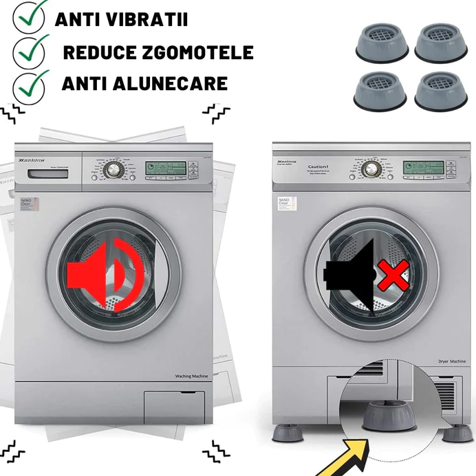 SET DE 4 PIESE SUPORT ANTI-ZGOMOT ȘI ANTIDERAPANTE PENTRU MAȘINA DE SPĂLAT