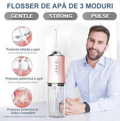 Irigator bucal electric, 3TREPTE de presiune,8 capete curatare, fara fir, IPX6, Rezervor 220 ML