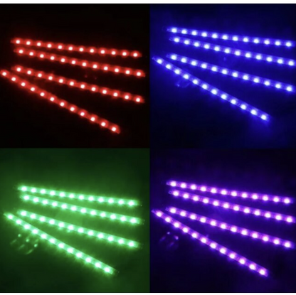 Set 4 benzi 12 LED cu lumina ambientale pentru auto si telecomanda RGB