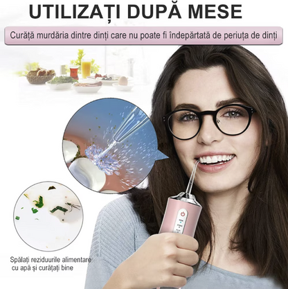 Irigator bucal electric, 3TREPTE de presiune,8 capete curatare, fara fir, IPX6, Rezervor 220 ML