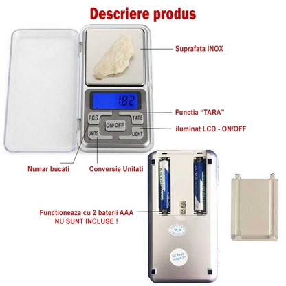 CANTAR DIGITAL PRECIZIE 0.1G, CAPACITATE 500GR, ECRAN LCD, ILUMINAT ALBASTRU.