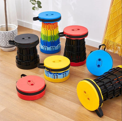 Scaun rotund portabil, retractabil, taburet extensibil cu pliere telescopica pentru camping