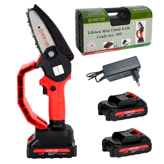 Mini Fierastrau lant 4'' CRAFT TEC 2 acumulatori 48W ROSU MX566