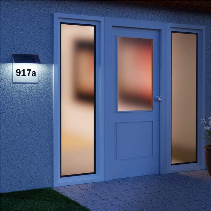 NUMAR DE CASA DIN INOX, CU ILUMINARE LED SI ALIMENTARE SOLARA
