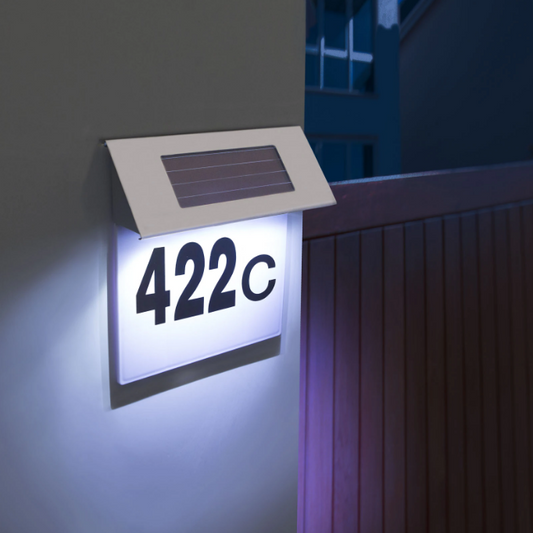 NUMAR DE CASA DIN INOX, CU ILUMINARE LED SI ALIMENTARE SOLARA