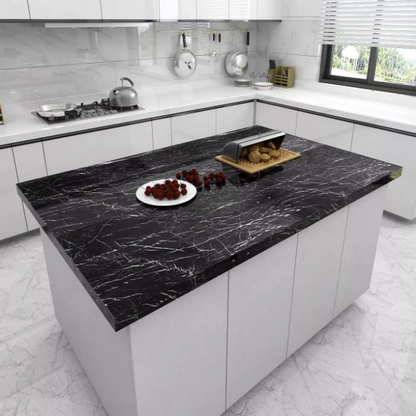 Set 4 X Autocolant Marmura NEGRU CU ALB 60 x 200 Autoadeziv Rezistent pentru Mobila