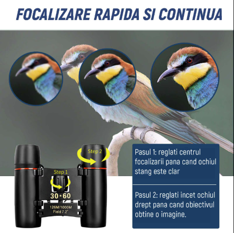 Binoclu 30x60 Lentile Premium, Vedere Nocturna, 120-1000m, Usor de focalizat, Rezistent La Apa