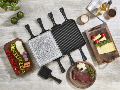 Gratar electric cu raclette Zilan, placa de piatra si placa de aluminiu, putere 1400 W, Gri