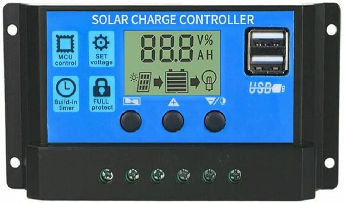 Regulator Controler pentru panou solar, 10A, 12V/24V, Display LCD si 2 porturi USB