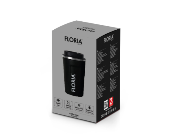 Cana de cafea Floria ZLN9969 tip termos, capacitate 380ml, interior din inox, pereti dublii, negru