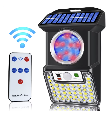Lampa solara de perete, cu 59 de LED-uri, cu senzor de miscare, panou solar de 3W, cu telecomanda