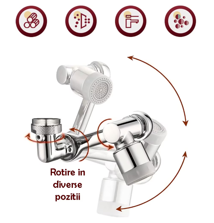 Extensie Robinet Rotativa 1080°, Moduri Multiple De Curgere A Apei, Argintiu