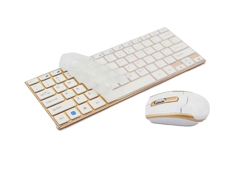 Set Tastatura si Mouse wireless design compact si elegant culoare Gold Andowl Q K3940
