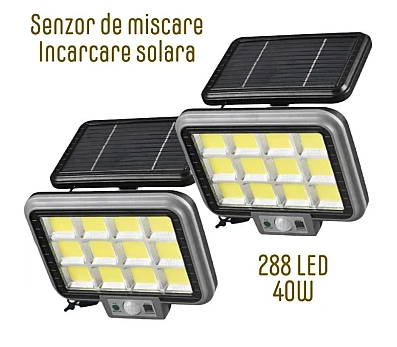 Proiector solar 288LED, 50W, senzor de miscare, HS-8022 telecomanda, 3 moduri de iluminare